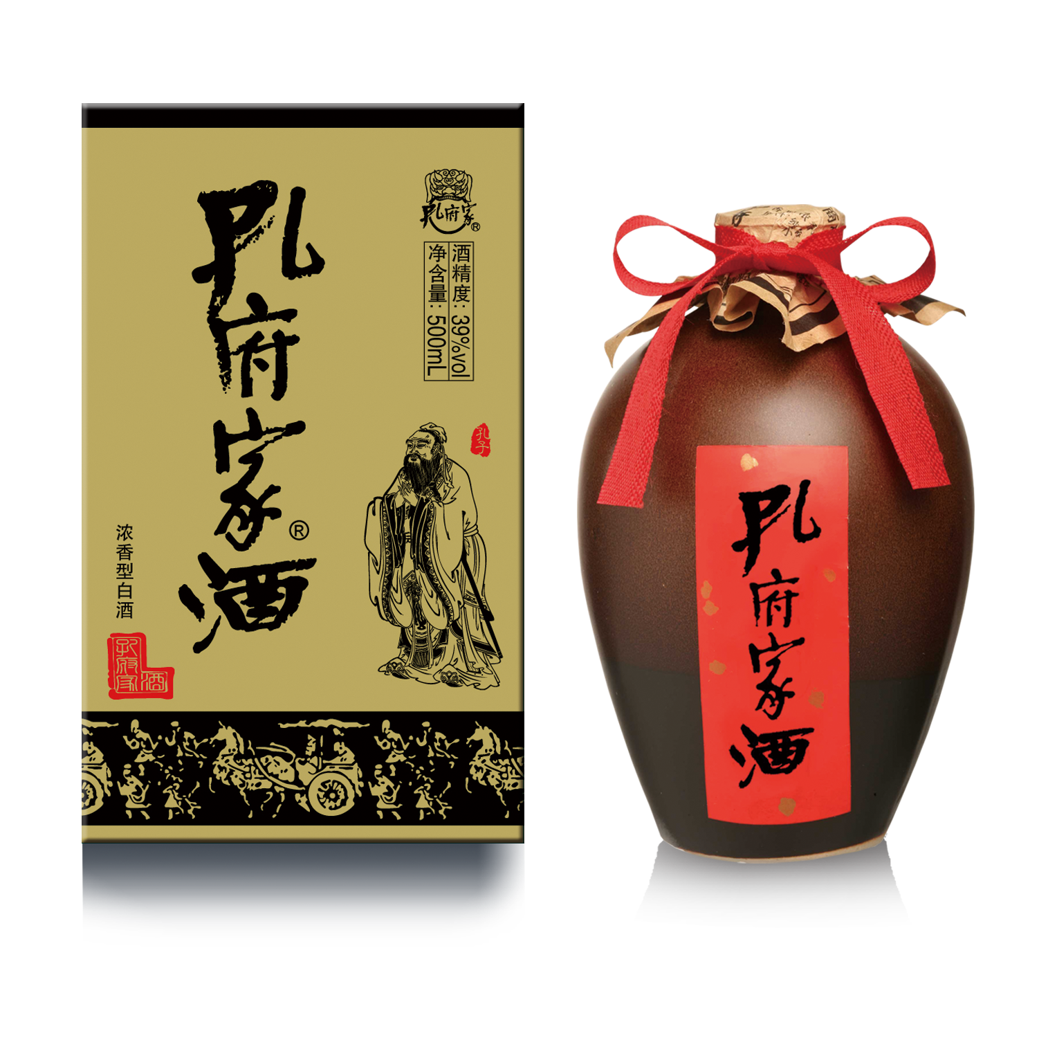 孔府家酒39度500mL*12瓶整箱装大陶浓香风雅型39度酒低度金装送礼推荐用酒山东名酒