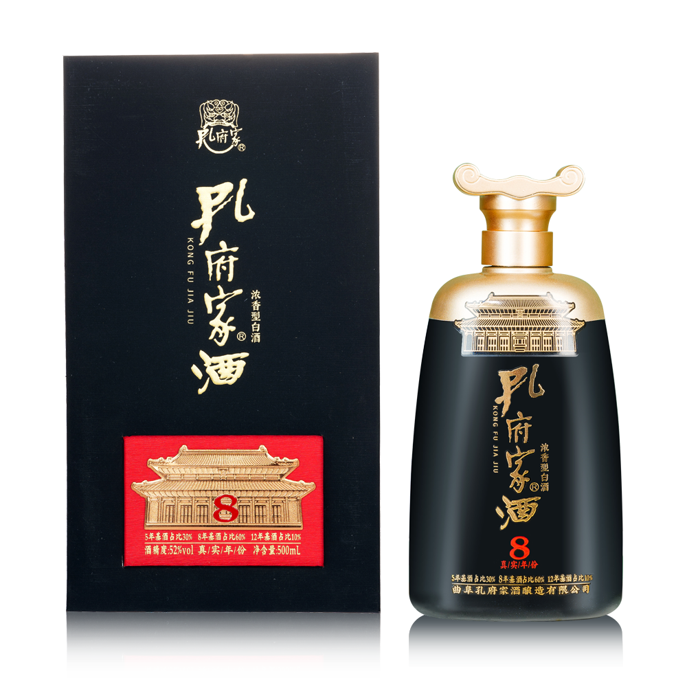 孔府家酒 年份8 浓香型白酒 500ml 真年份 山东特产 高度白酒 52度 500mL 4瓶 礼盒 整箱装